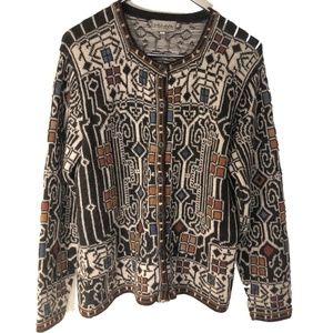 INTIWARA Alpaca Cardigan Sweater Intarsia Knit L